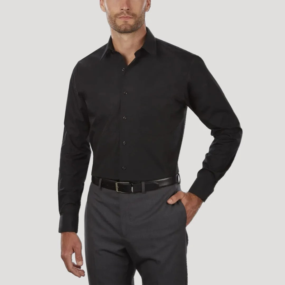 Slim fit herrskjorta med murarkrage, långärmad