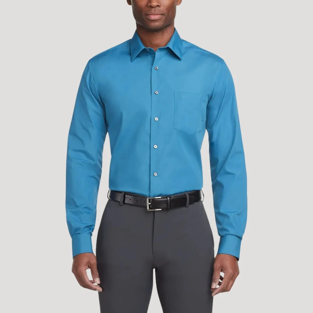 Slim fit herrskjorta med murarkrage, långärmad
